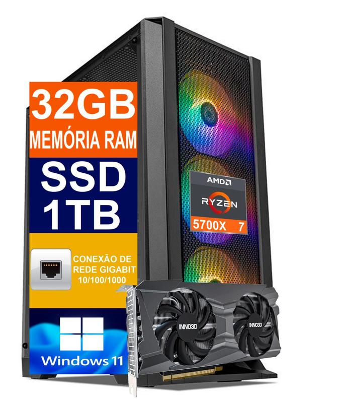 Pc Gamer Cpu Ryzen 7 5700x, Ssd 1Tb M.2 Nvme,32gb Memória Pc Gamer Cpu Ryzen 7 5700x, Ssd 1Tb M.2 Nvme,32gb Memória